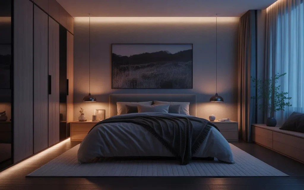 dark room aesthetic with soft ambient lighting