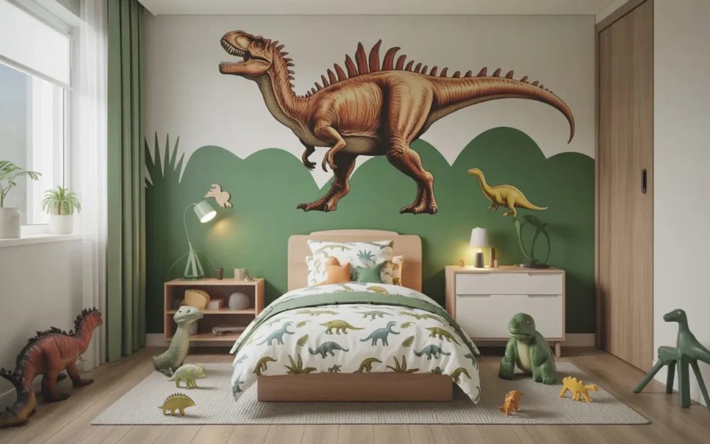 dinosaur themed toddler room with playful decor