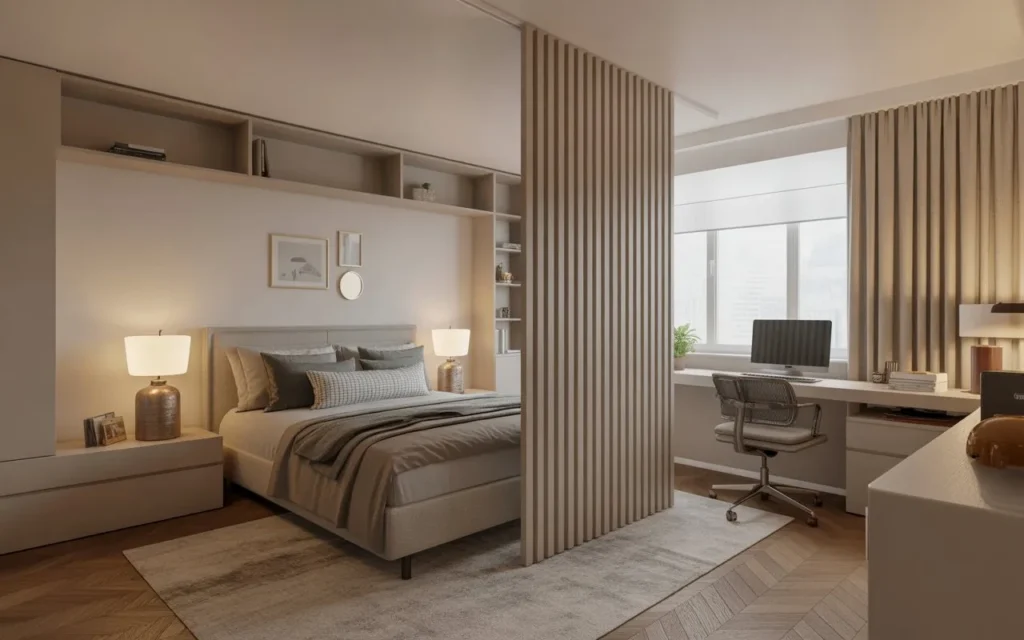 room divider in guest room office layout