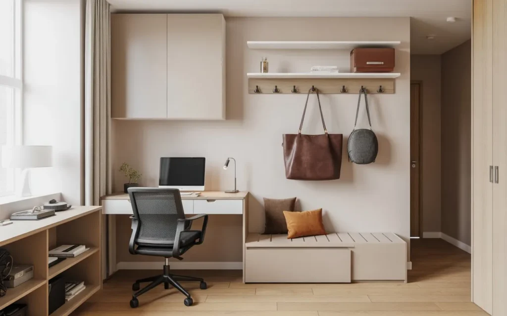 wall hooks storage in guest room office combo