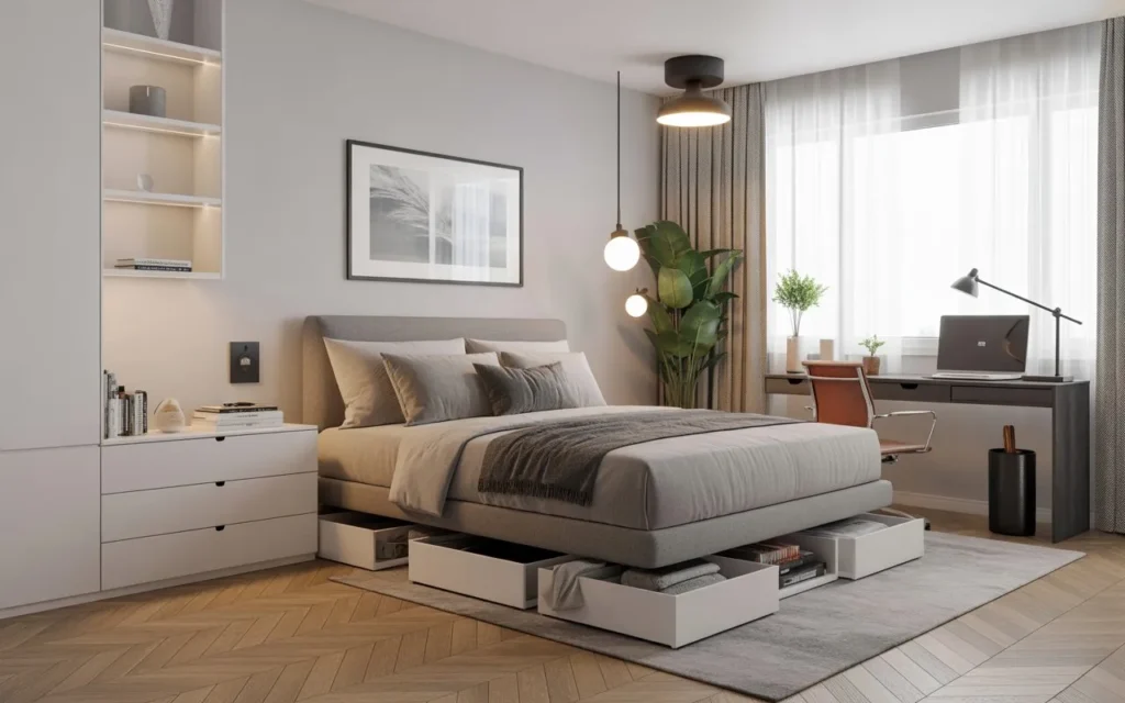 under bed storage in guest room office combo