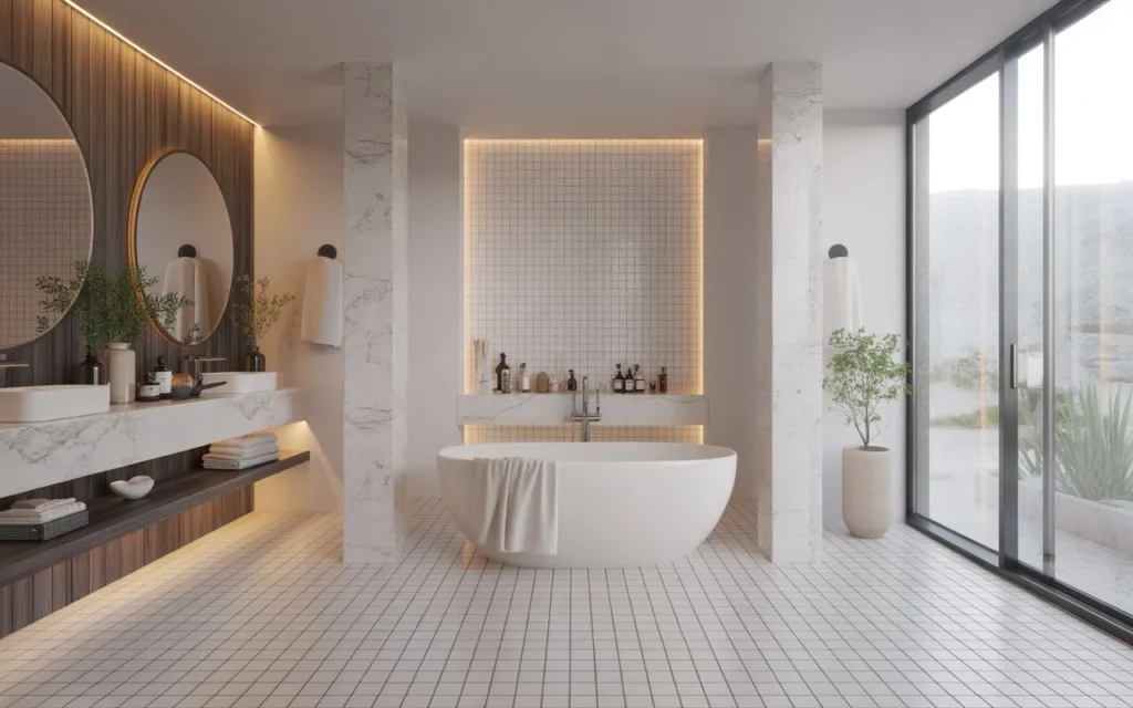 heated tile flooring in luxury bathroom