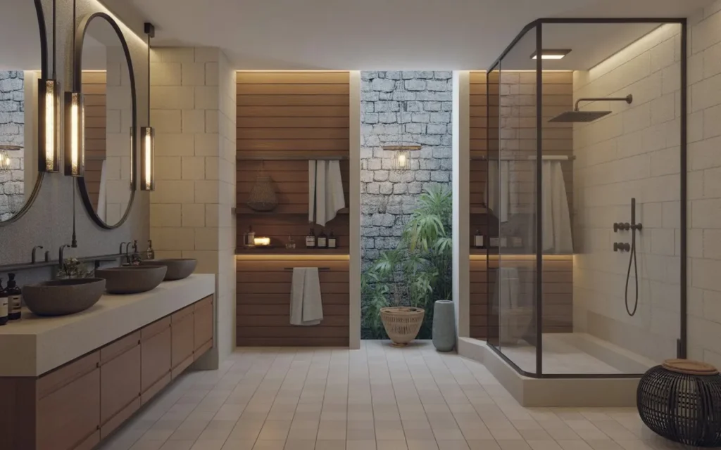 mixed textures in luxury bathroom design