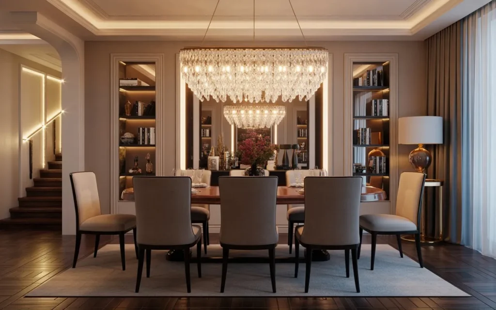 elegant crystal chandelier in luxury dining room
