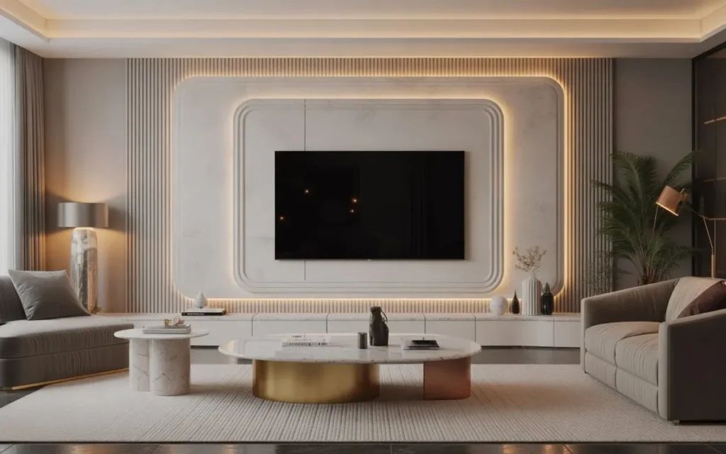 neutral tone modern TV wall design
