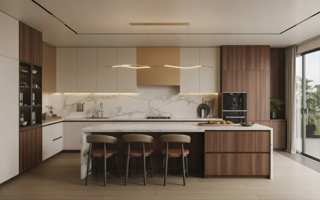 luxury modern kitchen cabinet design with marble backsplash