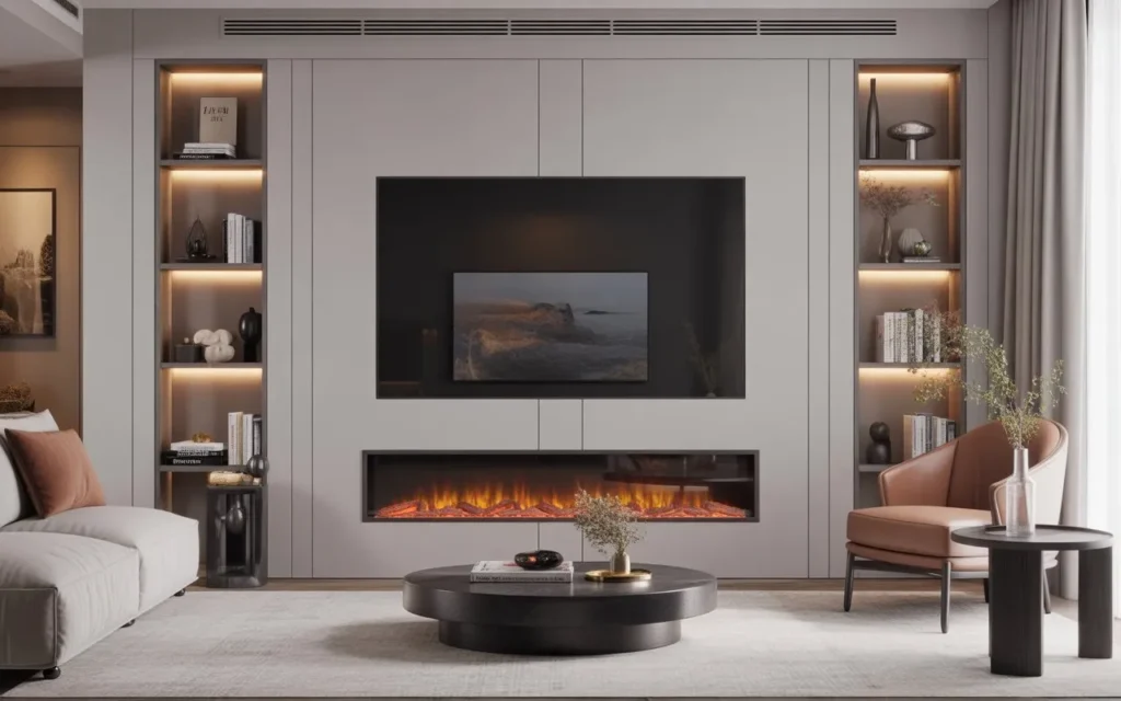 modern TV wall design with fireplace