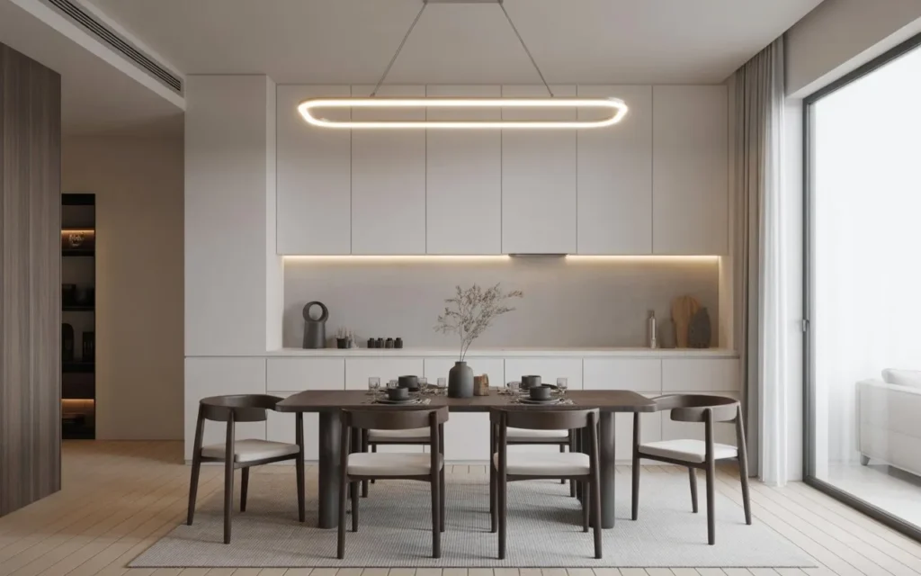 minimalist LED ceiling light fixture in dining room