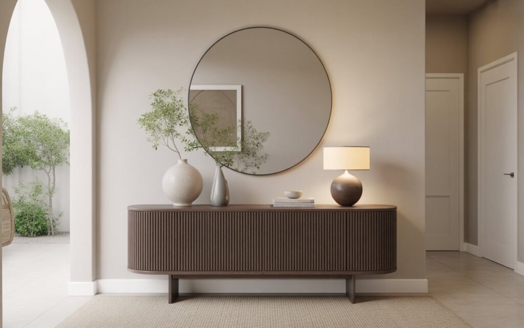 minimalist wood console table decor