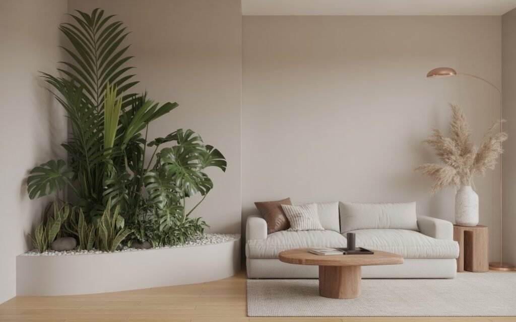minimalist living room with simple plant corner setup