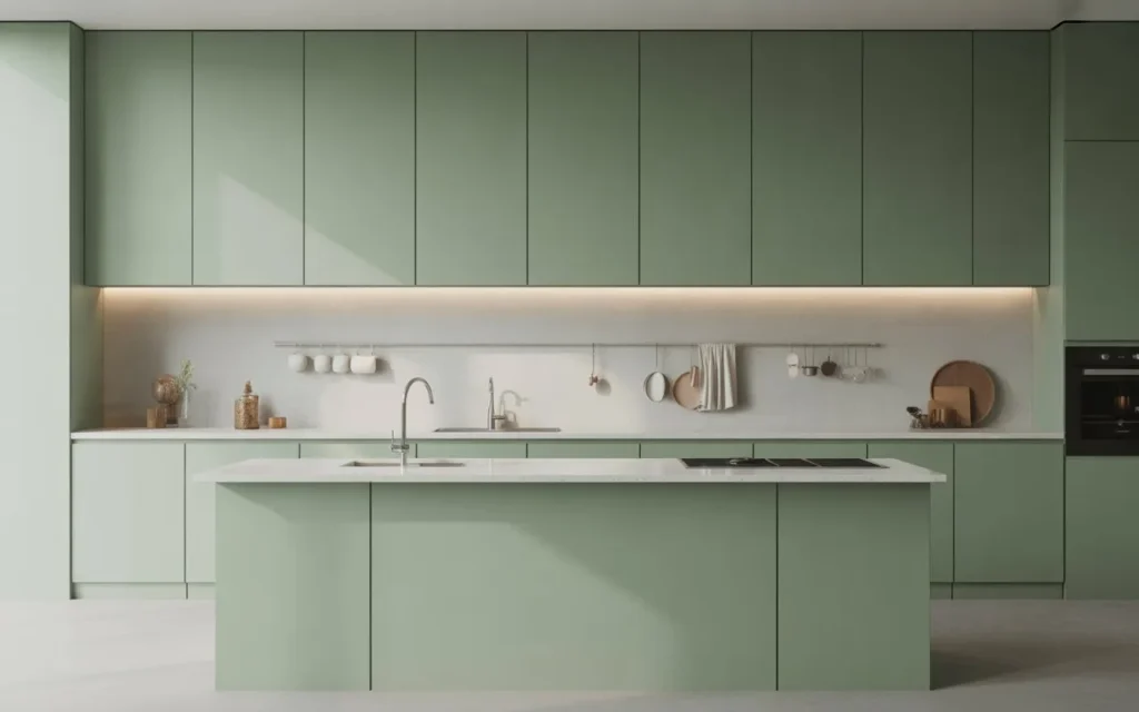 minimalist sage green kitchen design