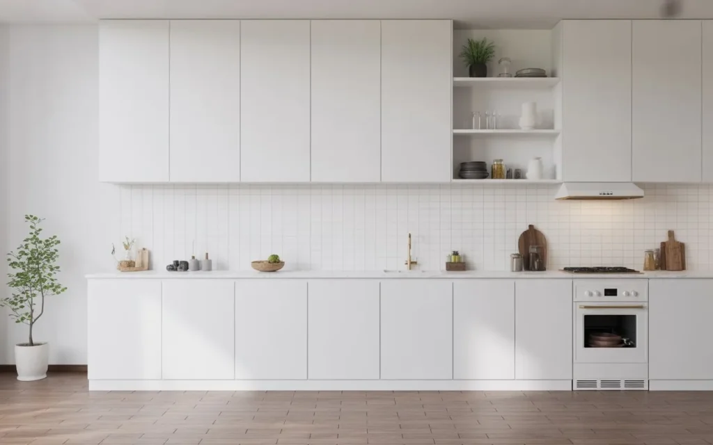 white minimalist kitchen backsplash design