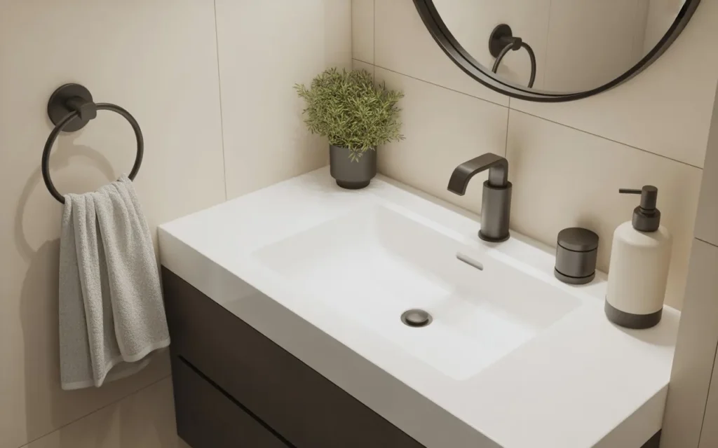 towel ring storage idea for small bathroom