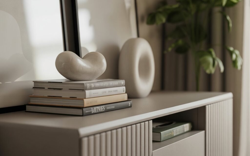 wood console table books styling idea