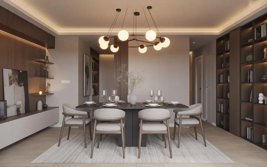 modern multi light chandelier in dining room