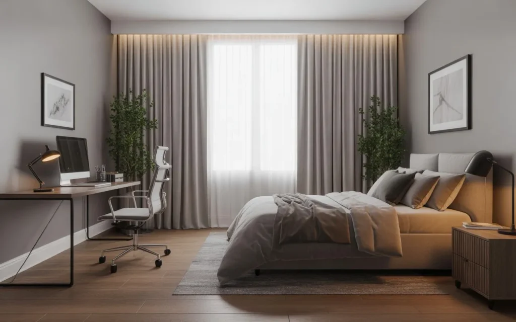 comfortable chair in guest room office setup