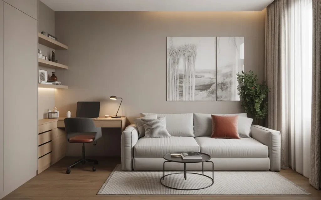 sofa bed guest room office combo setup