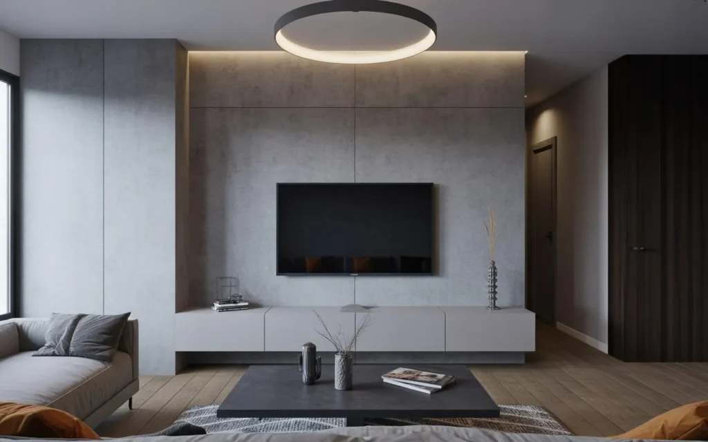 concrete finish modern TV wall design