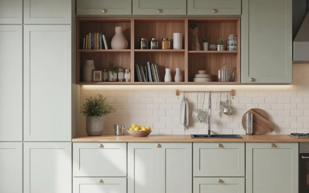 modern kitchen cabinet design combined with open shelves
