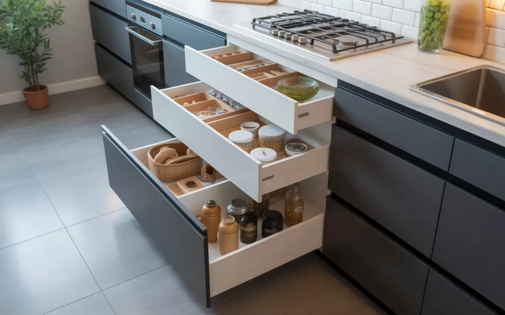 modern kitchen cabinet design with soft close drawers