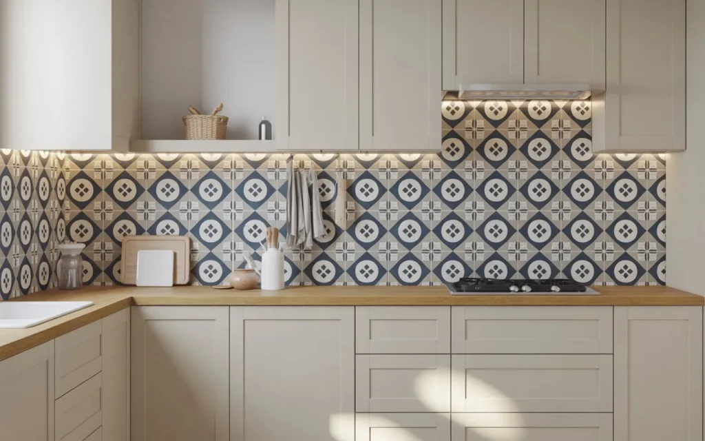 patterned tile backsplash modern kitchen design