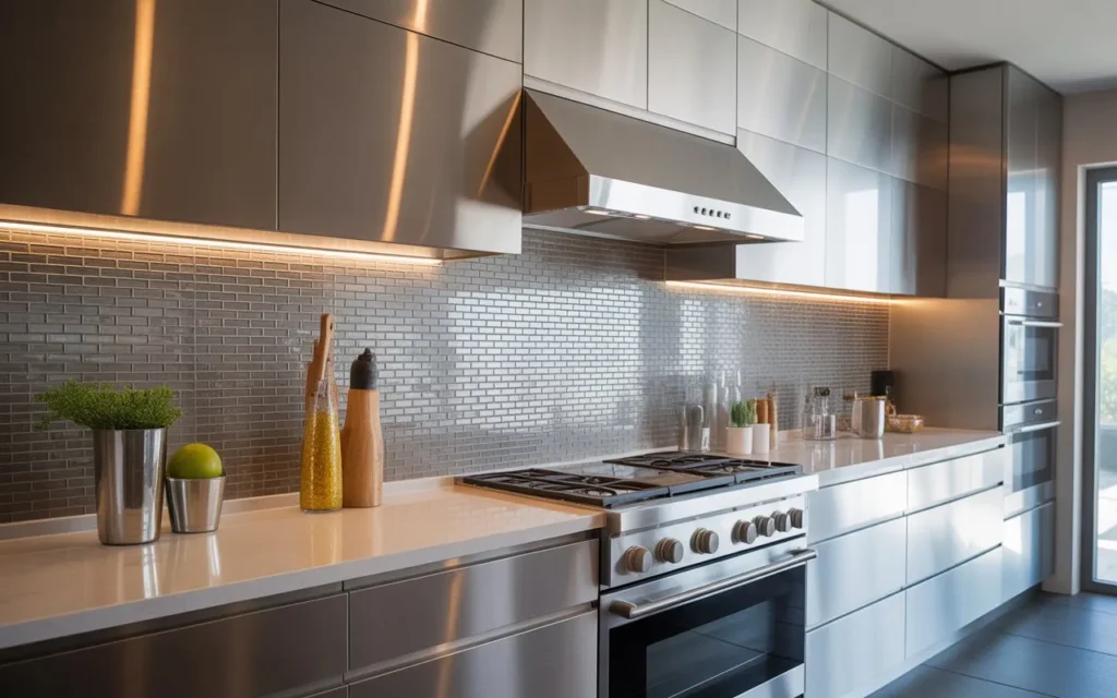 metallic backsplash modern kitchen design