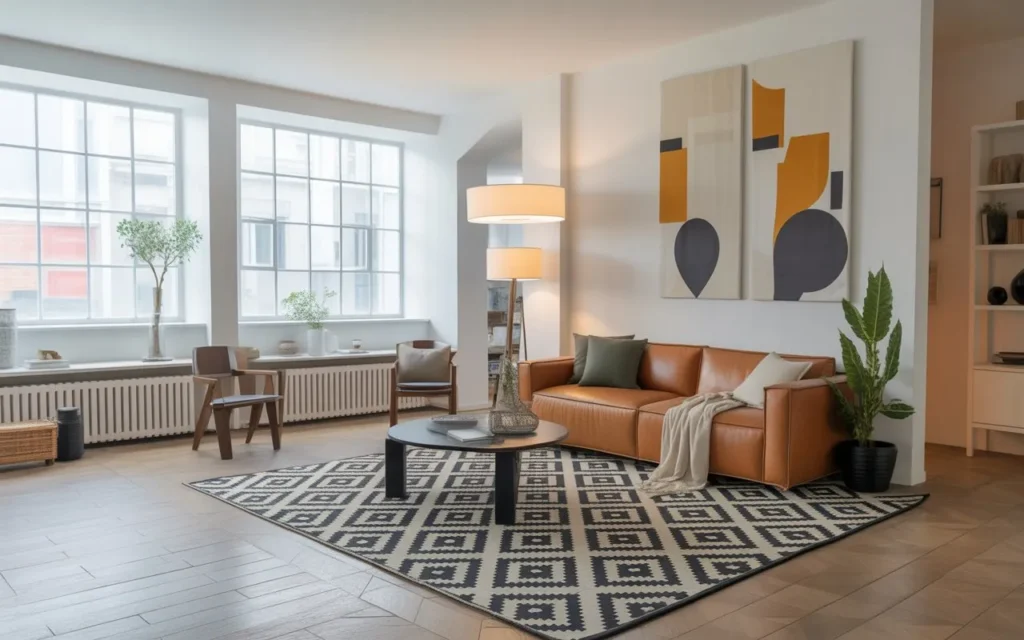 geometric pattern carpet in living room