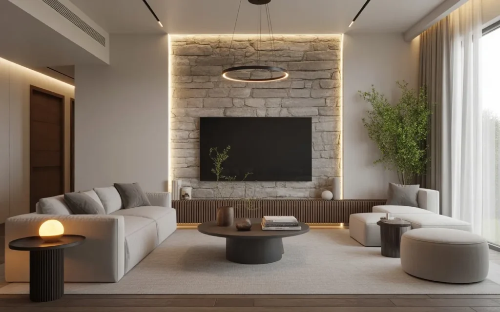stone cladding modern TV wall design
