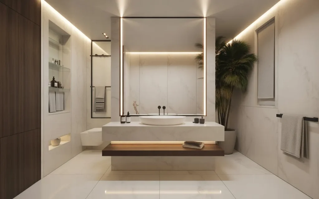 floating vanity in modern luxury bathroom