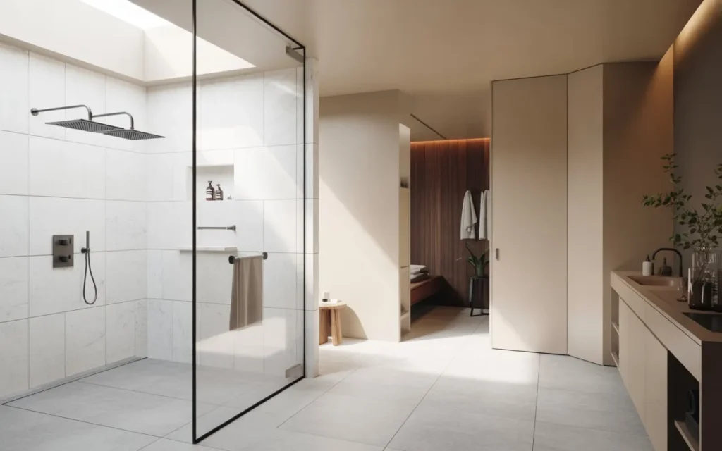 luxury walk in glass shower bathroom design