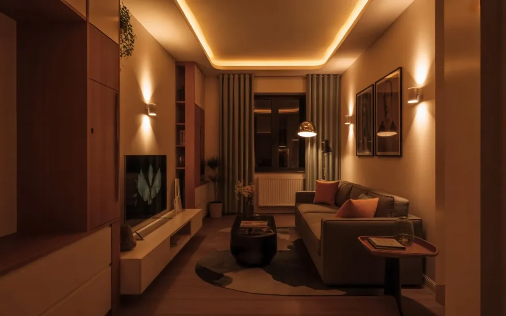 wall lighting in narrow living room design