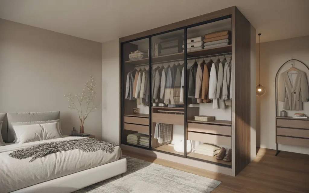 sliding door wardrobe in modern bedroom