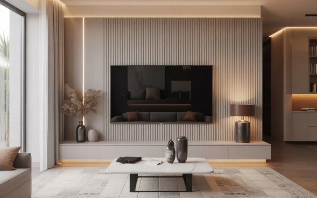 textured panel modern TV wall design