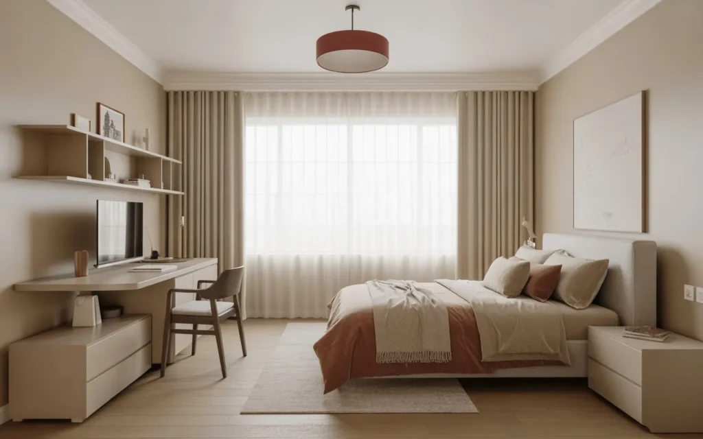 neutral color guest room office design