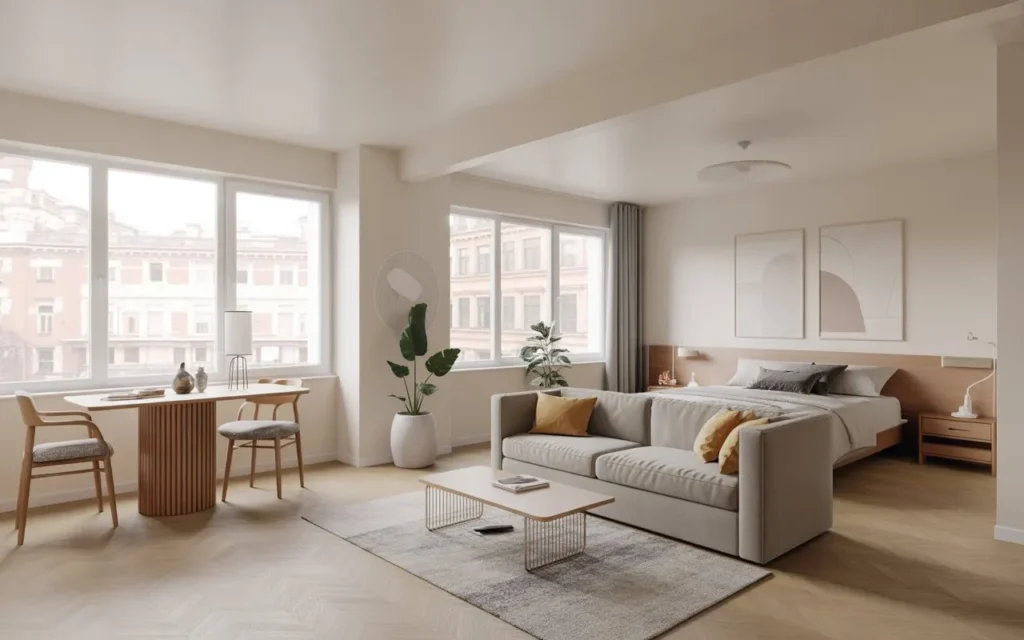 open layout design for stylish studio apartment