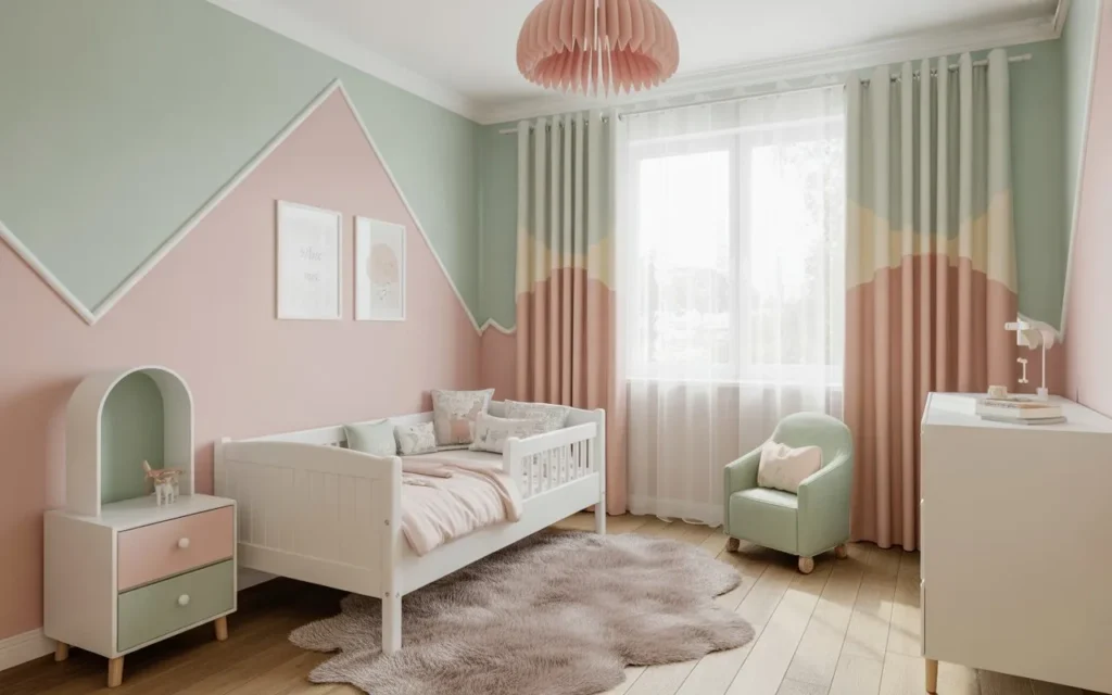 pastel colored toddler bedroom with soft playful decor