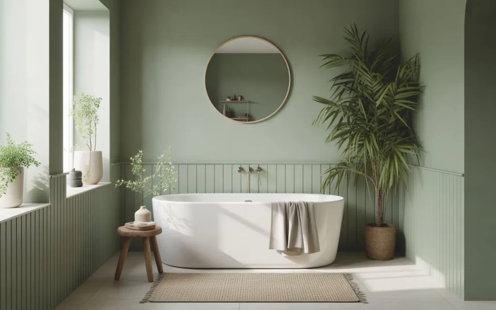 sage green and white bathroom design