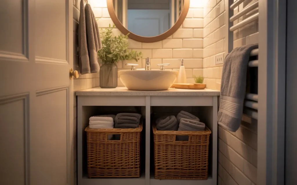decorative baskets for small bathroom towel storage