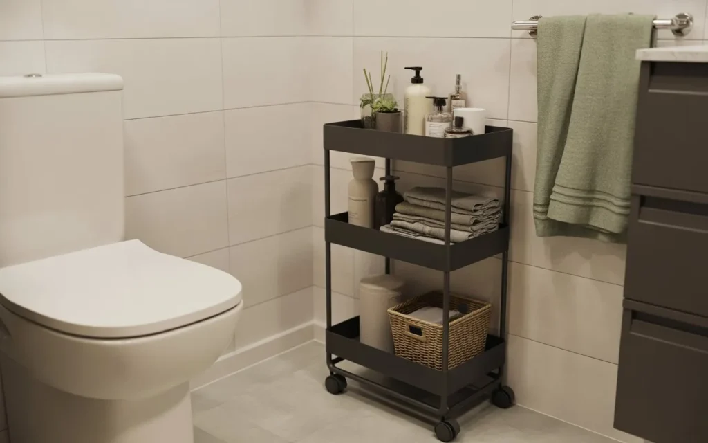 rolling storage cart for small bathroom towel organization
