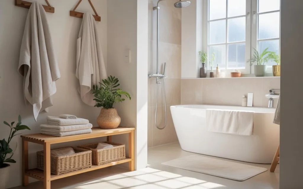 bathroom storage bench for towels