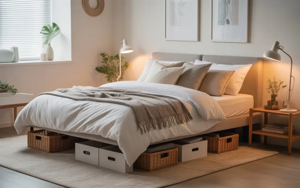 small bedroom using under bed storage for organization