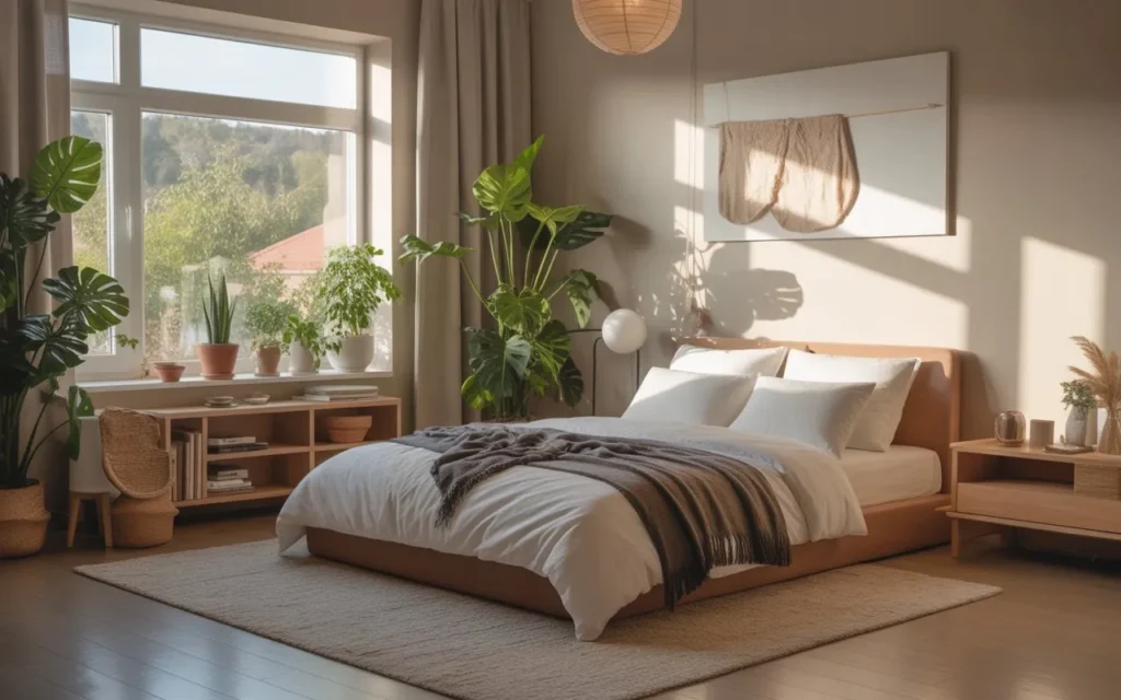 small bedroom decorated with indoor plants
