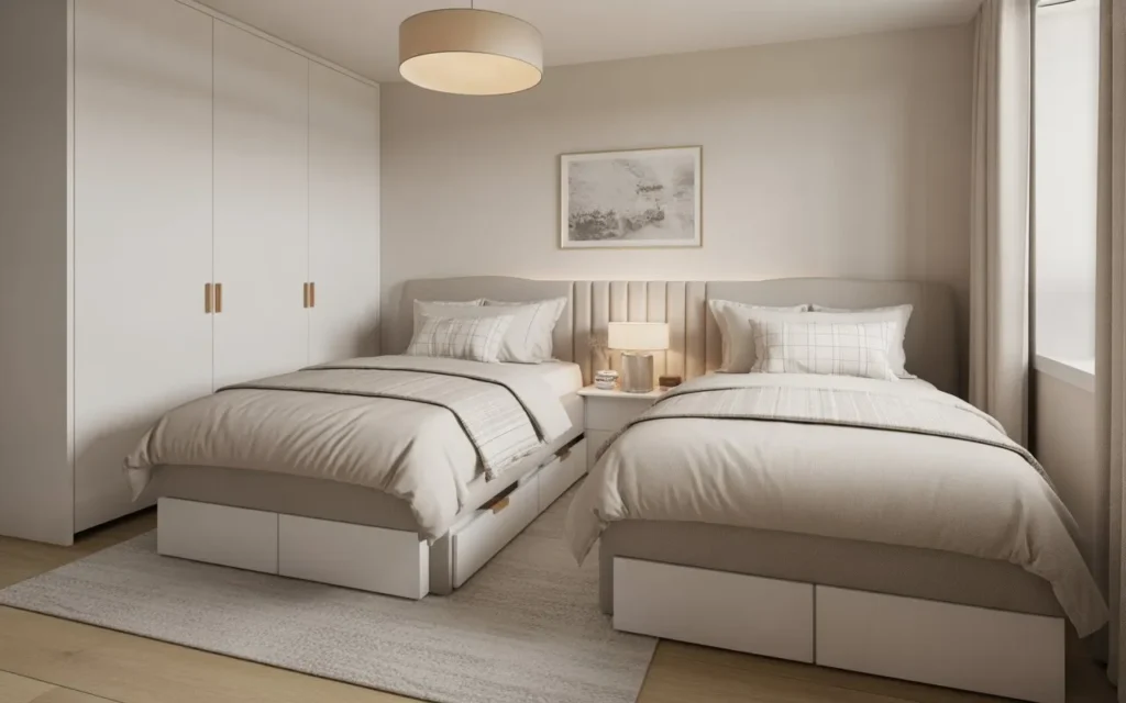 small guest bedroom twin beds with under bed storage drawers