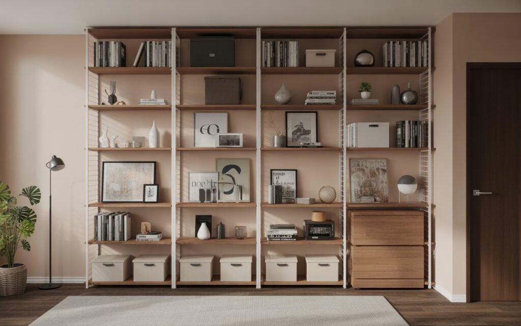 vertical storage shelves for small space organization and decor