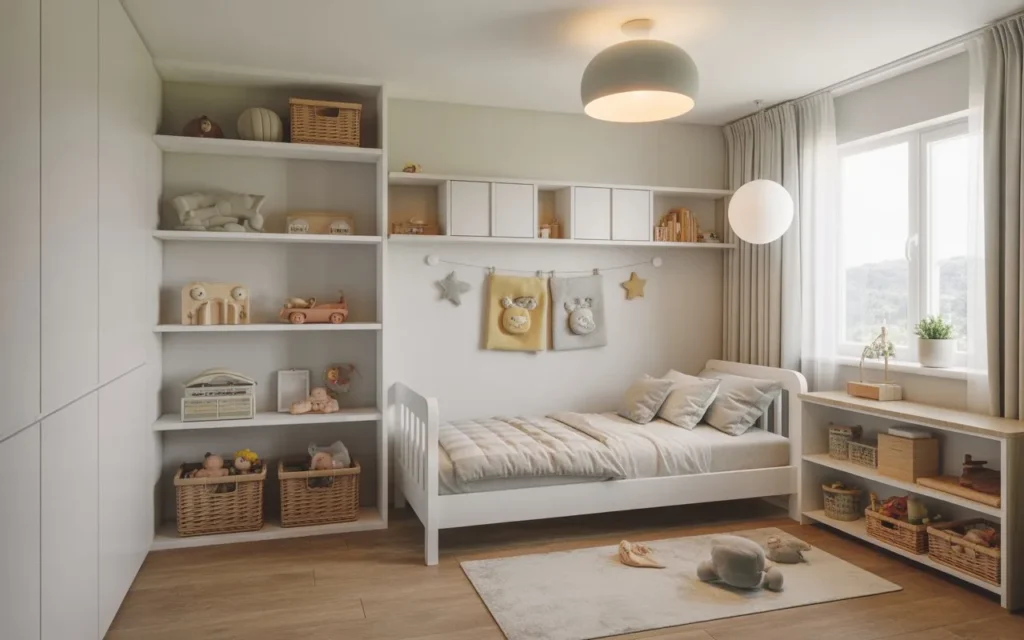 small toddler room with smart storage solutions