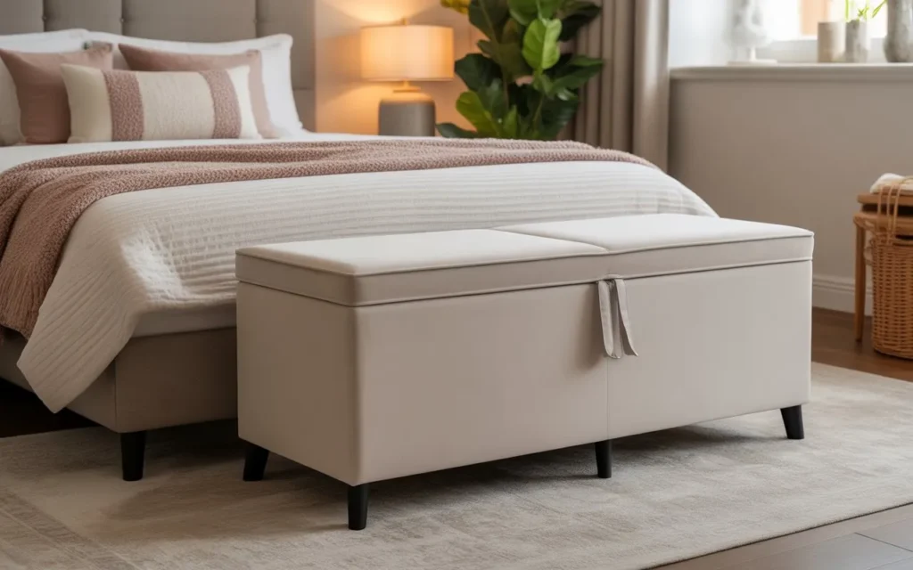 storage ottoman bench in cozy bedroom