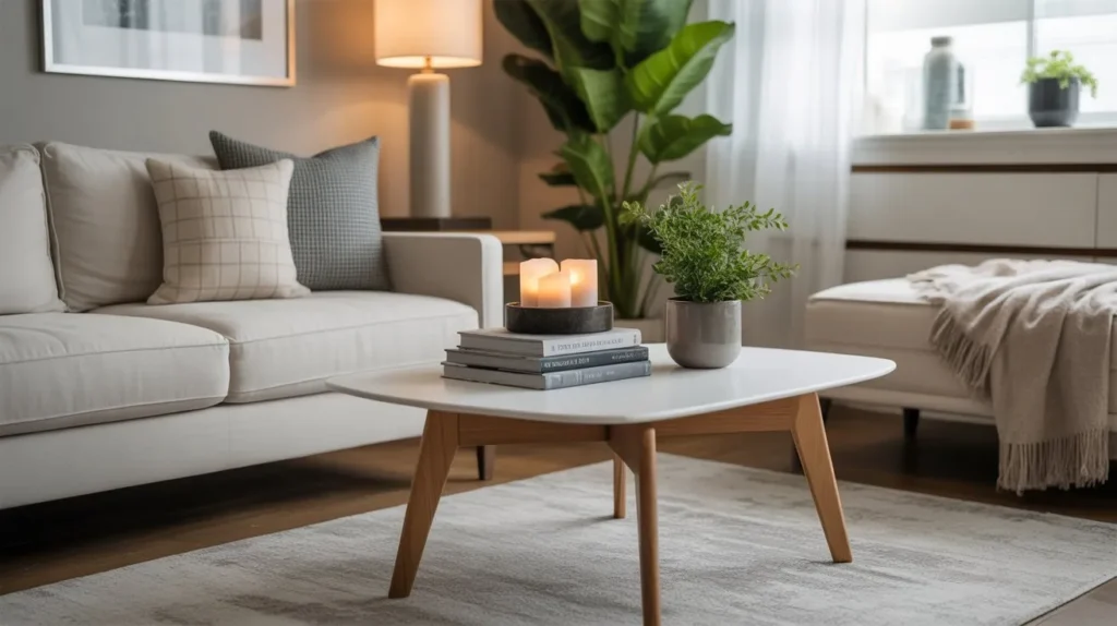 stylish small coffee table decor setup with books