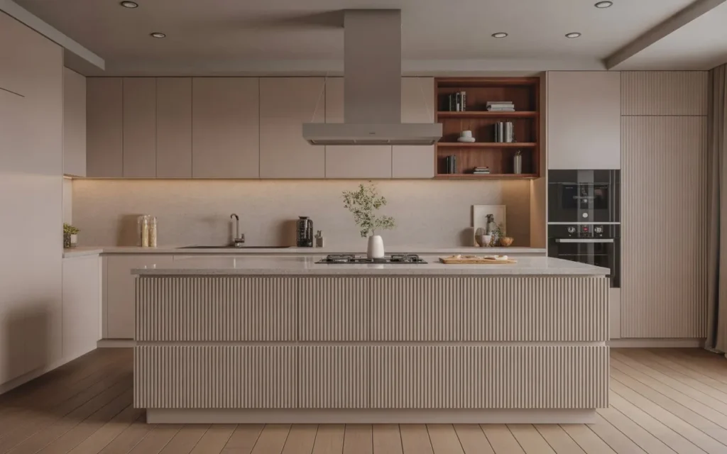 textured fluted modern kitchen cabinet design