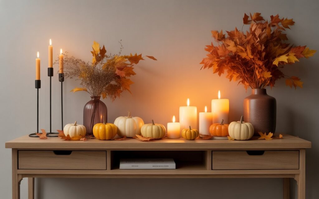 all wood console table decor idea