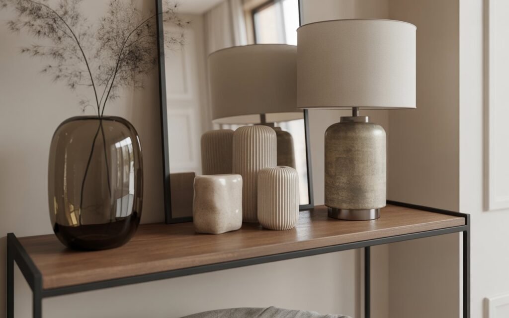 mixed material console table decor